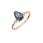 Δαχτυλίδι χρυσό με London blue topaz και διαμάντια 